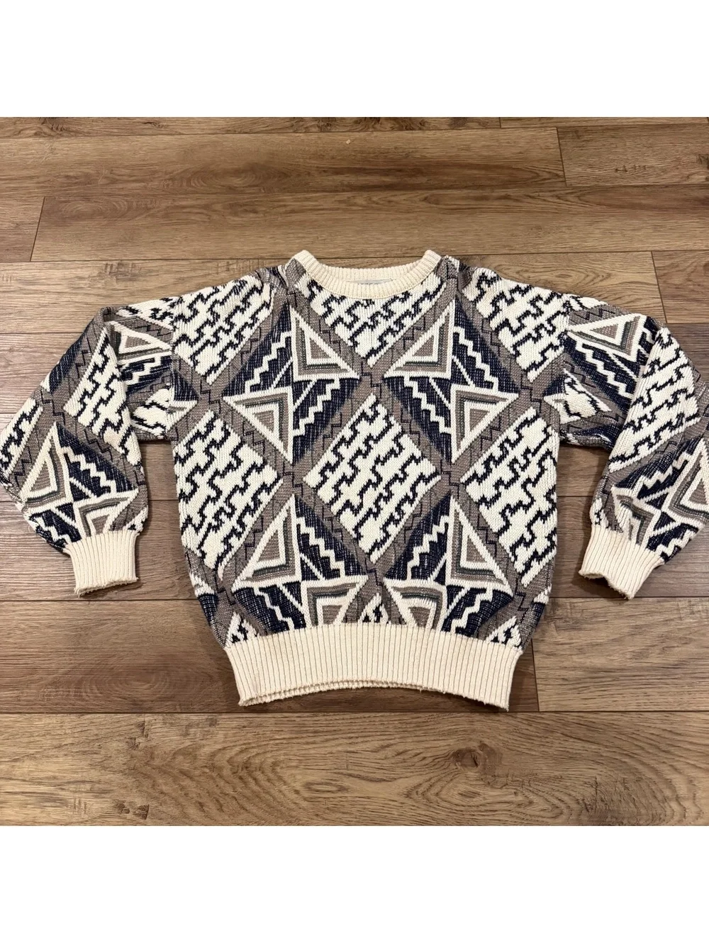 Vtg 90s Jantzen Geometric Knit Sweater Men L Grandpa Cosby